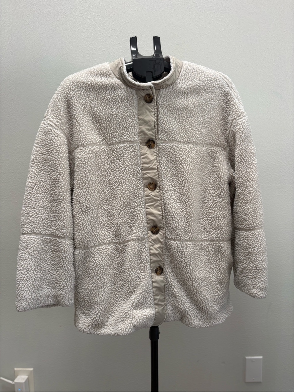 H&M Cream Sherpa Button-Front Jacket for Women